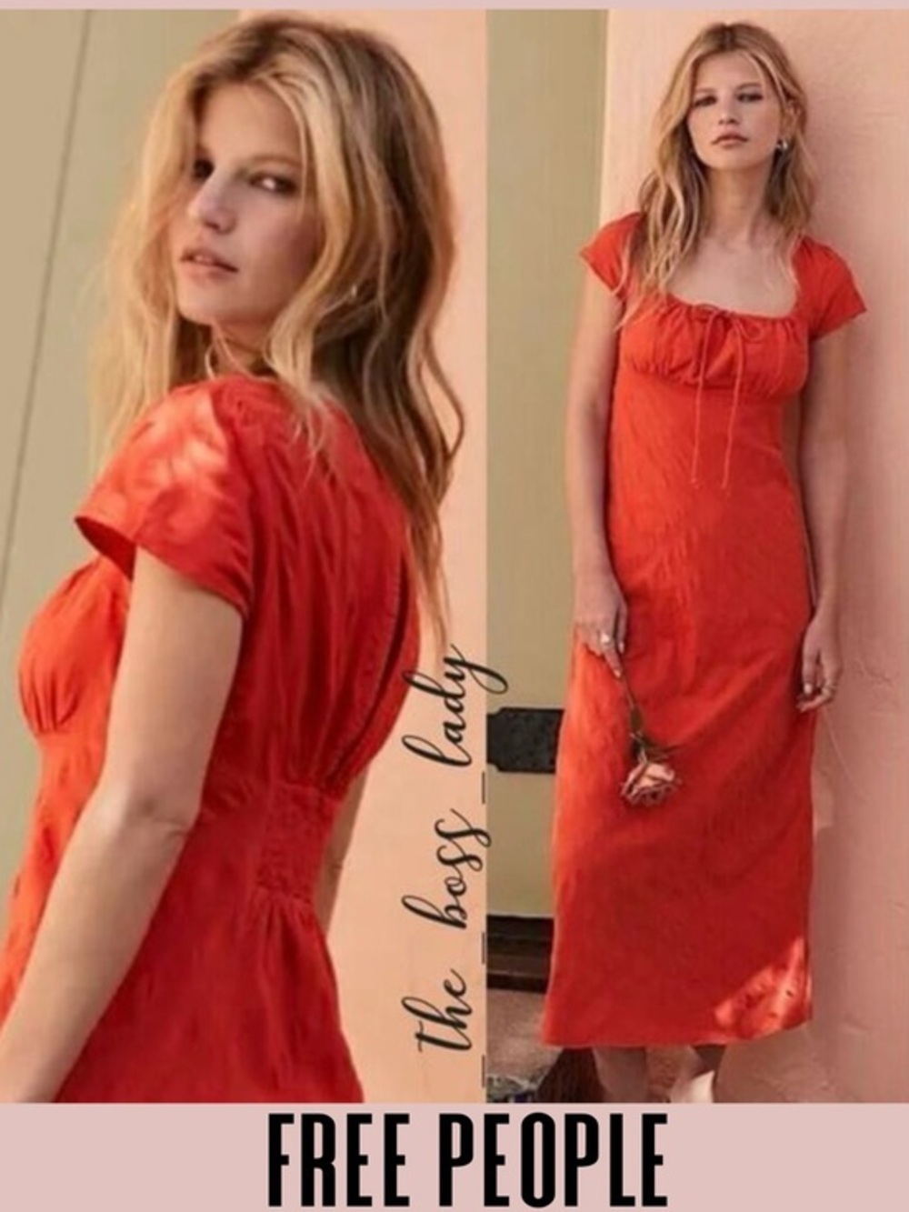 Free People midi dress cotton boho smocked back